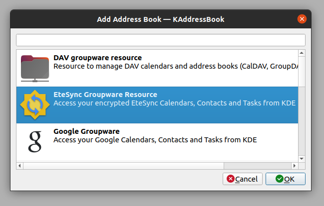 Adding a new EteSync address book